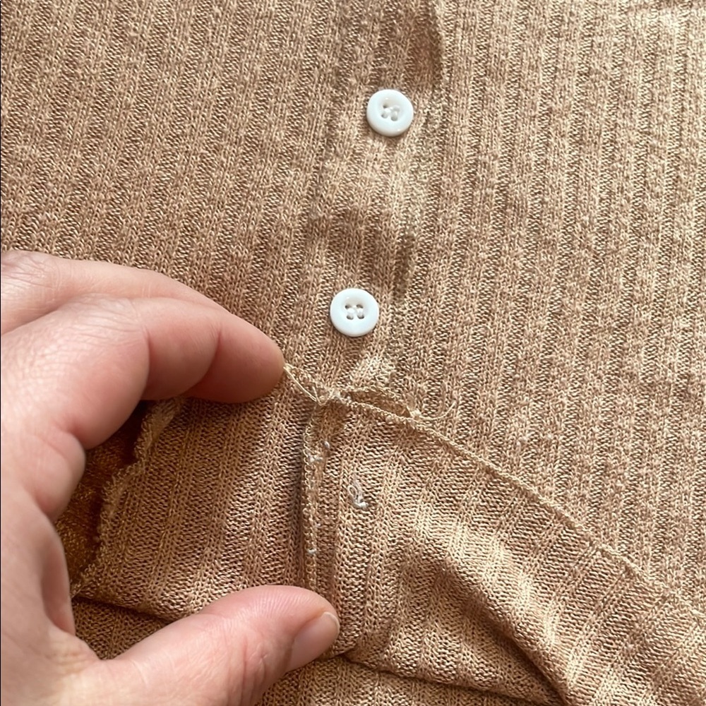 SHEIN Light Brown Ribbed Short Sleeve Top - Picture 6 of 7